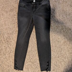 Lane Bryant Washed Black Skinny Jeans with Distressed Hem Detail